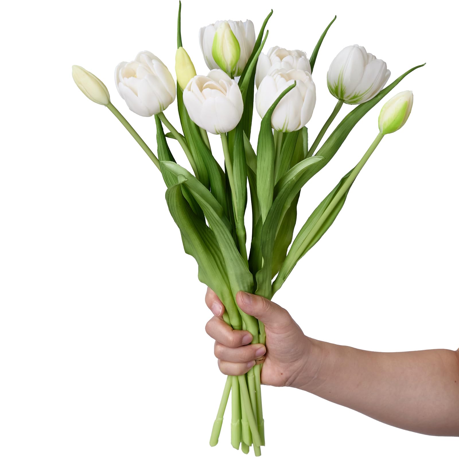 View 1 of 10Pcs White Real Touch Artificial Tulips,Lifelike Layered Bloom Bouquet