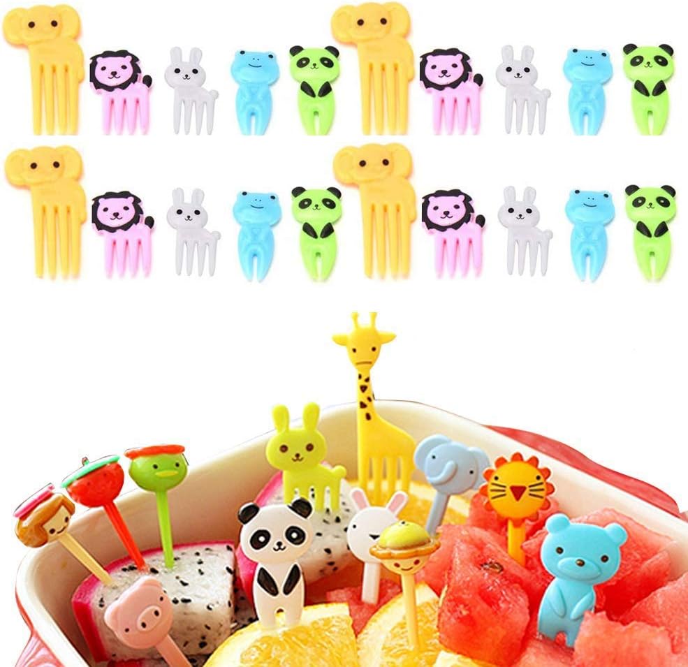 Fellibay 20PCS Food Fruit Fork Cake Forks Dessert Forks Child Animals Mini Cartoon Toothpick Bento Lunch for Sandwich, Appetizer, Cocktail Picks Party Supplies
