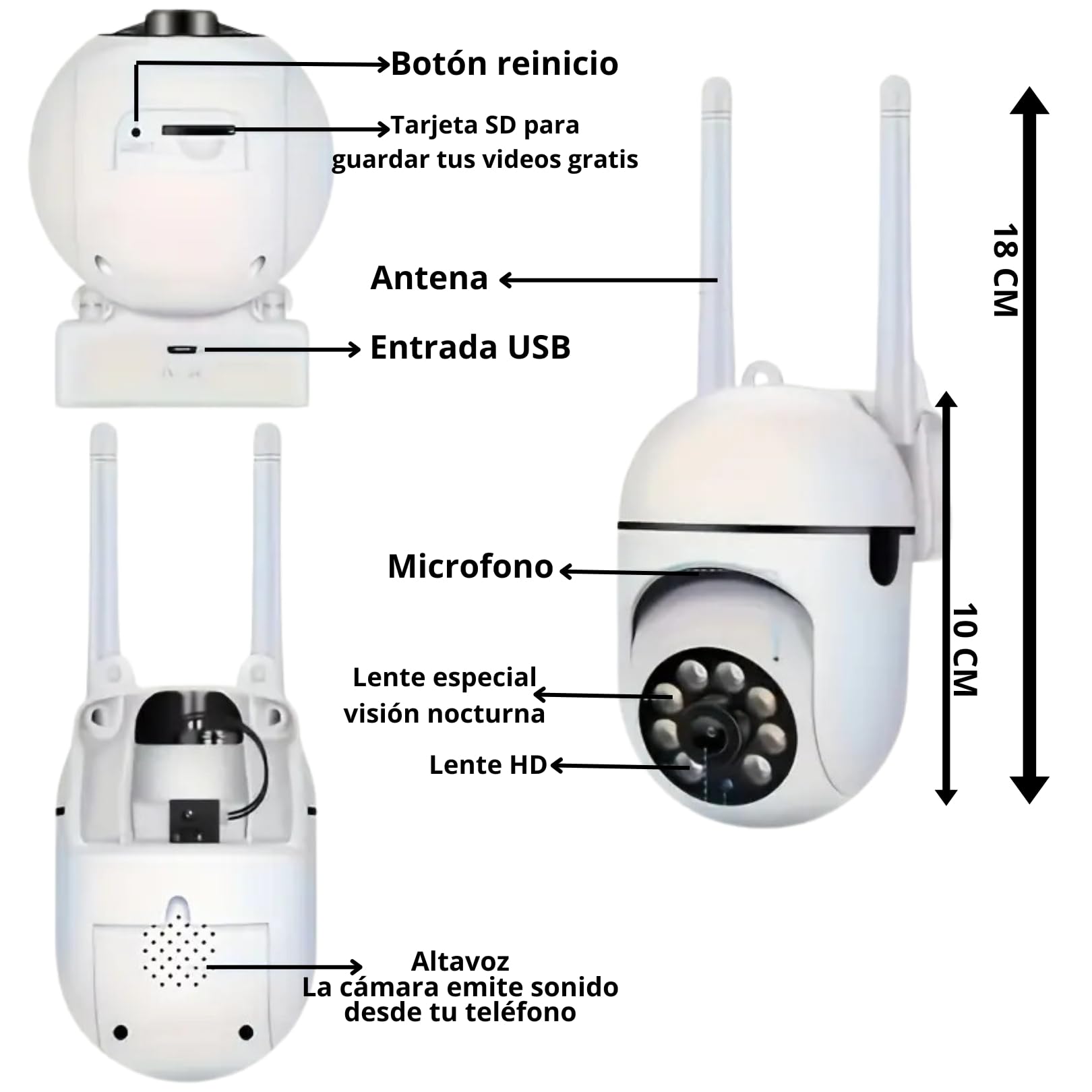 Camara de Seguridad Profesional | Full HD 1080P, visión Nocturna, cámara deteccion Movimiento, Notificaciones Tiempo Real, Admite Tarjeta SD, Control Remoto App movil,Compatible Alexa