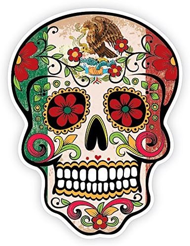 Grunge Flag Detailed Mexican Sugar Skull Sticker Series 10 - Day of the Dead Retro Vintage Mexico Calavera Waterproof Car Decal Bumper Sticker