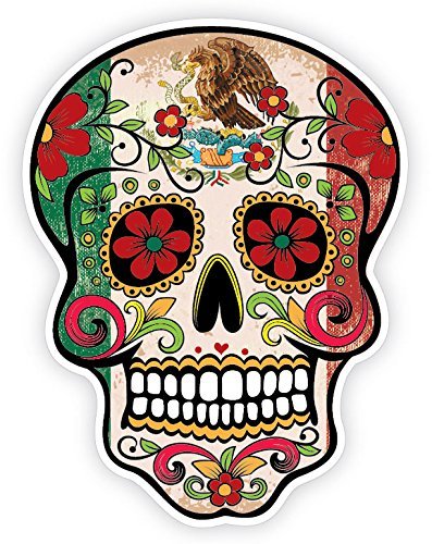 Grunge Flag Detailed Mexican Sugar Skull Sticker