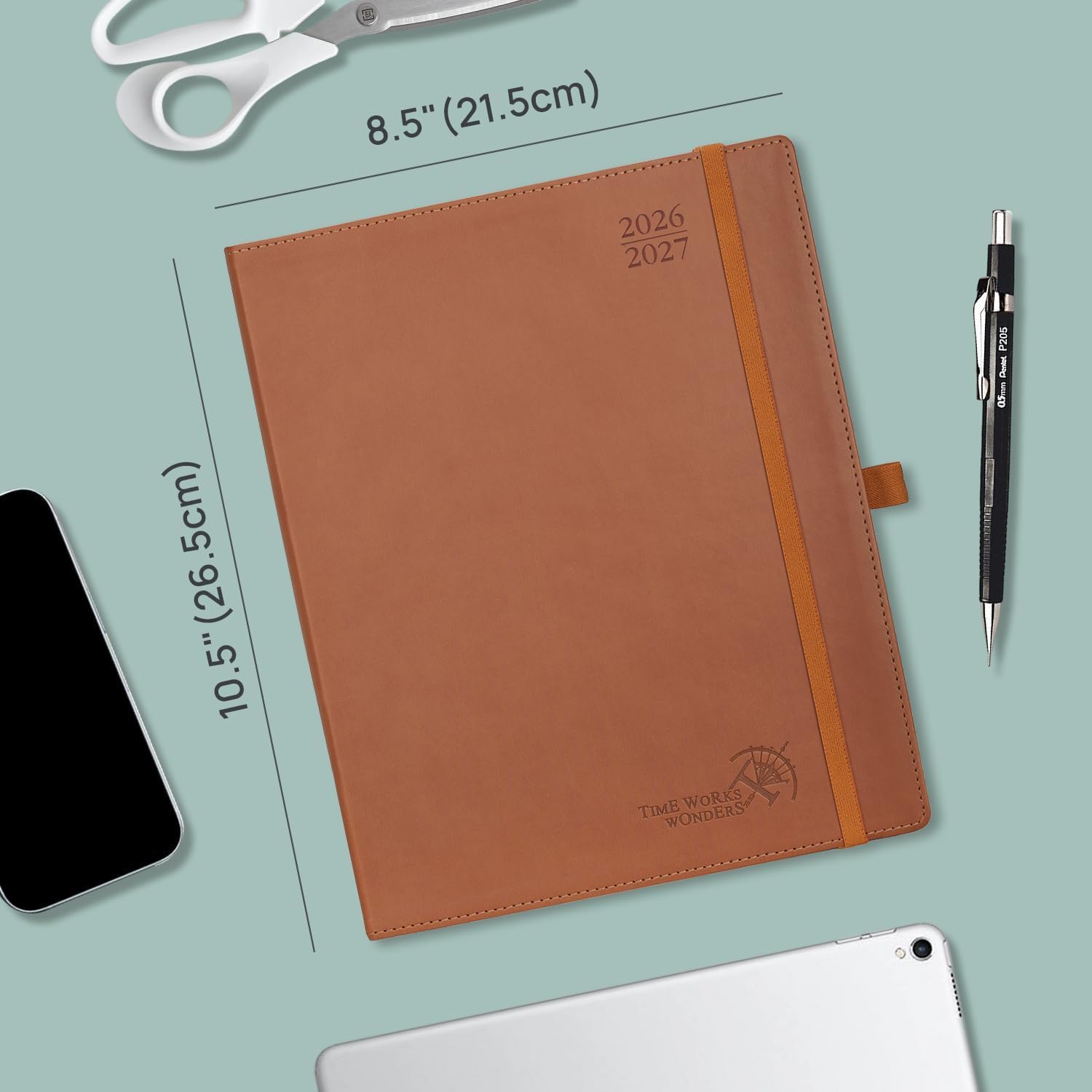 POPRUN Monthly Planner 2026-2027 (Large- 8.5" x 10.5" Soft Cover), 18-Month Calendar Book (Jul.2026-Dec.2027), Calendar Planner with Monthly Tabs & Pocket, 100 GSM Paper - Brown