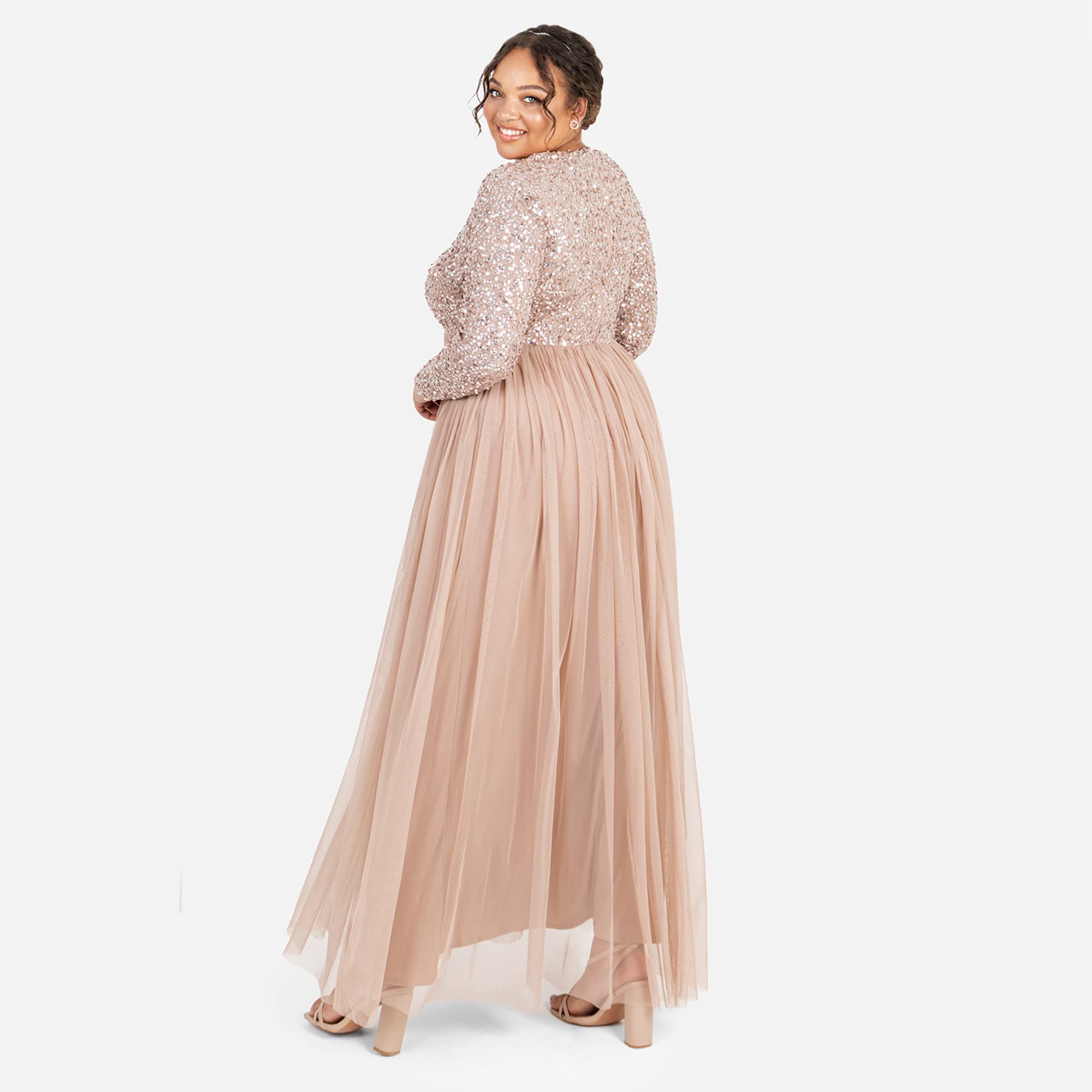 Maya Deluxe Women's Maya Embellished Long Sleeve Maxi Dress Bridesmaid