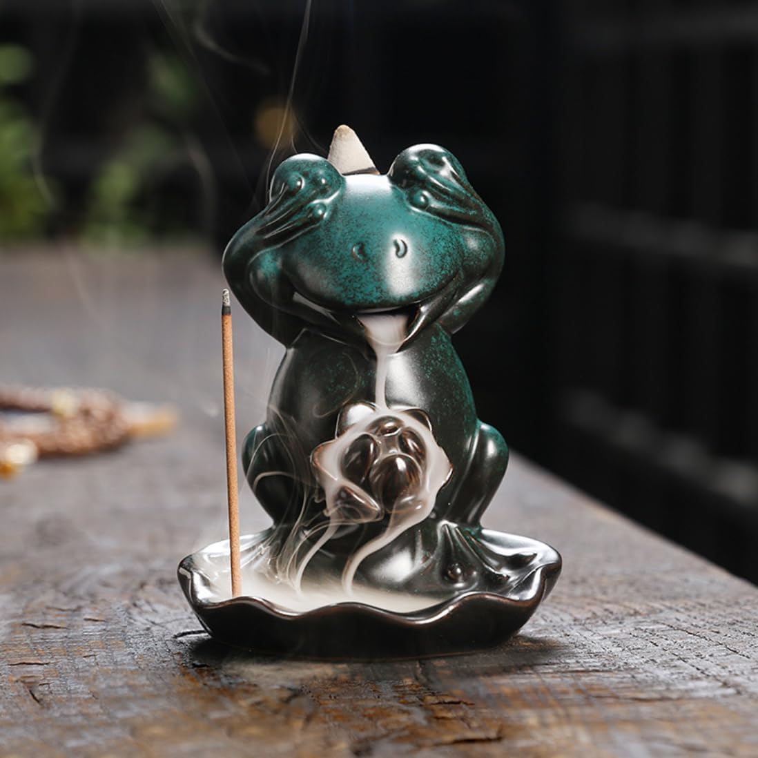 Creative Lotus Frog Ceramic Incense Burner Home Decoration Three Not Waterfall Backflow Incense Holder Aroma Censer Crafts (Three Not)