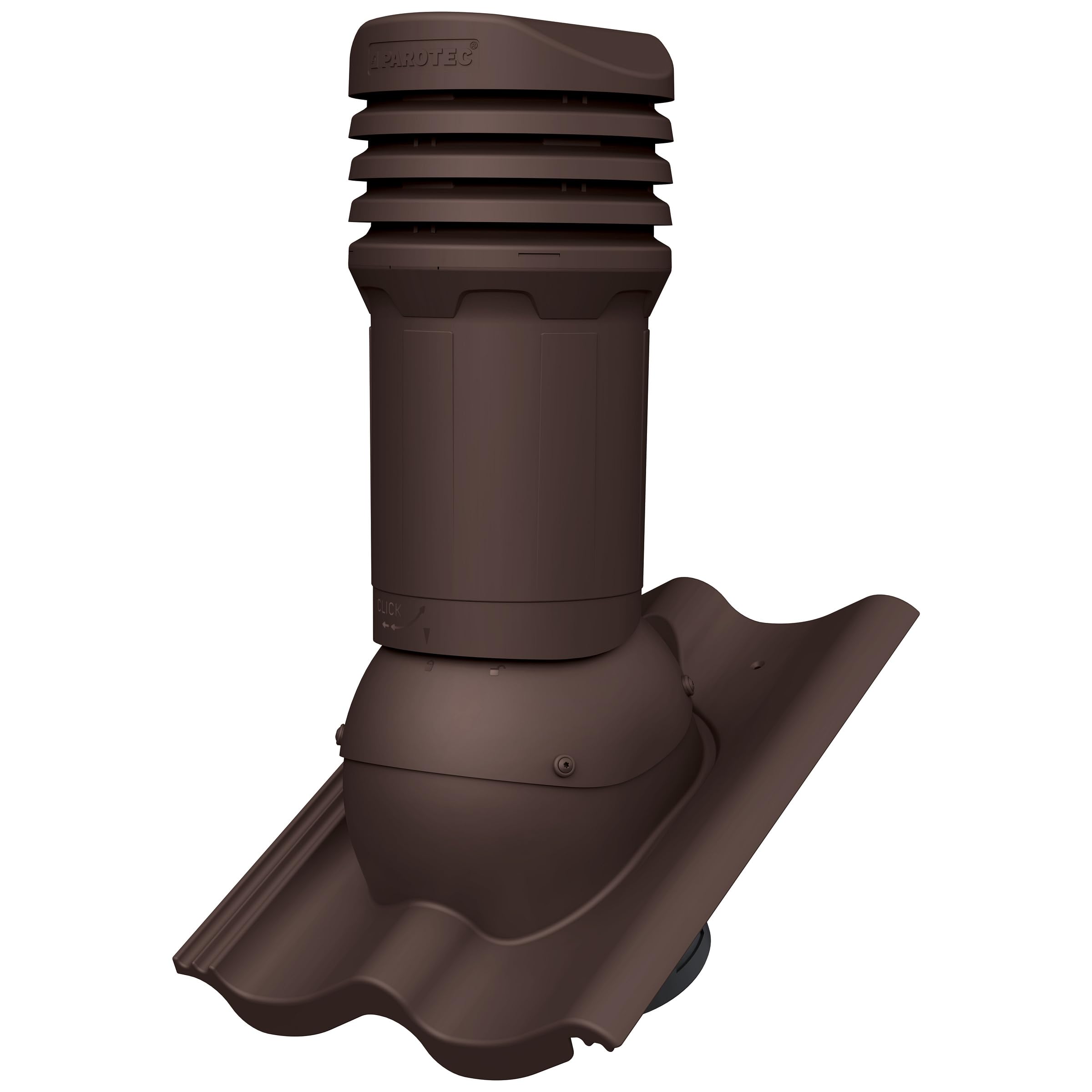 Parotec Aérateur de Toit réglable avec évacuation des condensats - DN125 pour Tuiles BMI Monier - Doppel-S, Nelskamp - S, IBF - Doppel-S, ProDach - Doppel-S (Ral 8017 Marron)