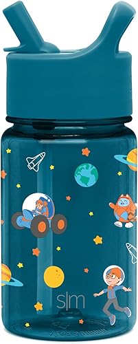 Simple Modern Blippi - Botella de agua para niños, de plástico, sin BPA, con tapa con popote a prueba de fugas, reutilizable y duradera para niños
