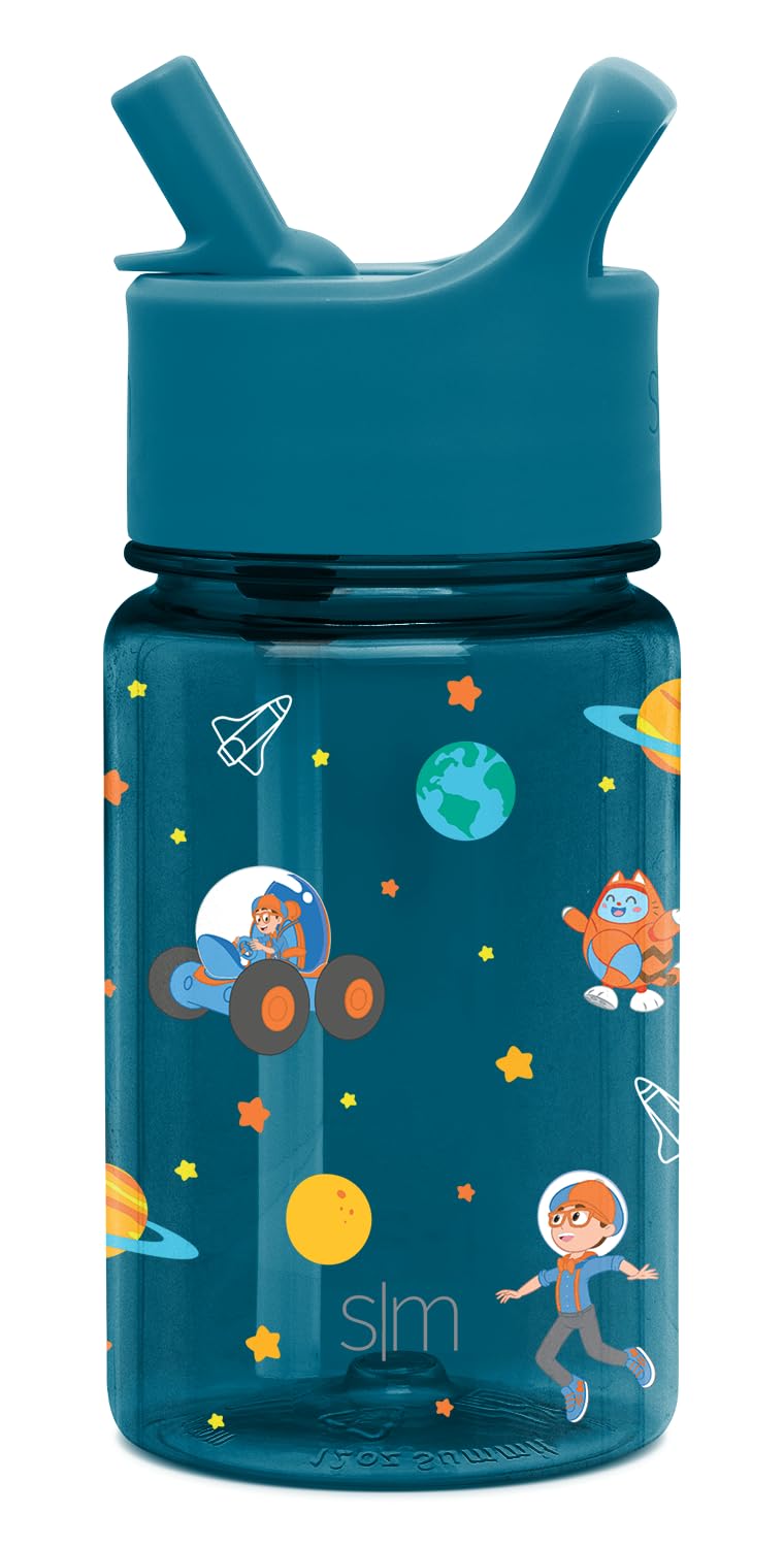 Simple Modern Blippi Kids Water Bottle Plastic BPA-Free Tritan Cup with Leak Proof Straw Lid | Reusable and Durable for Toddlers, Boys | Summit Collection | 12oz, Blippi Space
