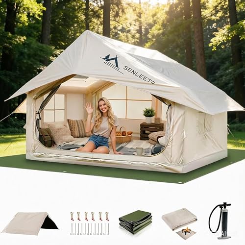 Miniatura 11 de Tiendas inflables para acampar, gran tienda inflable de camping con bomba manual, tiendas inflables fáciles de montar para 2/4/6/8/10/12 personas,