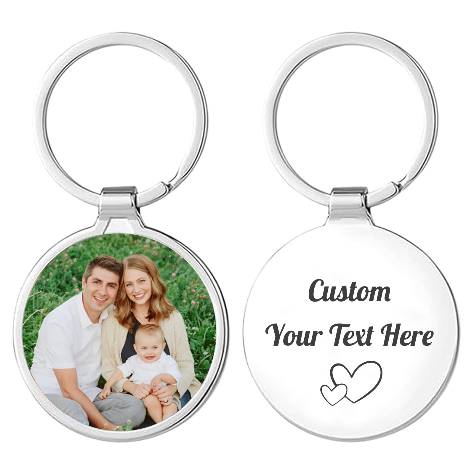 Fkf Unisex Round Personalised Photo Keyring Custom Key Ring Engraved Text Keychain Gift For Grandad Mum Dad Men Birthdays Fathers Day Mothers Day Christmas Anniversary Day (Round)
