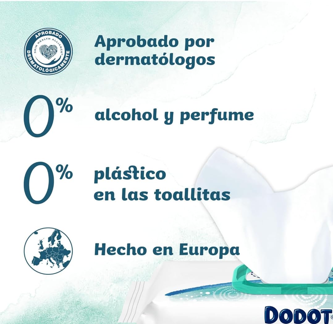 Dodot Pure Toallitas para Bebé,calma y protege con Aloe Vera para la piel sensible de tu bebé, 1104 Unidades (24 Packs x 46), 99% Agua, Sin Alcohol, Sin Plástico