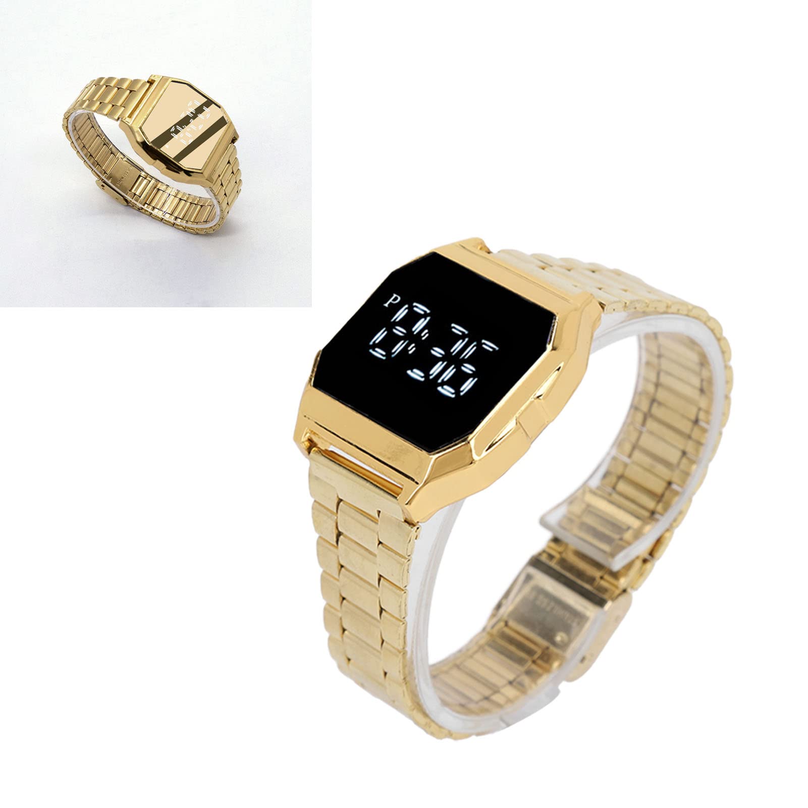 Reloj Digital LCD para Uso Diario de Estudiantes, Deportivo con Función de Luz Nocturna para Niños, Adolescentes Y Adultos (Dorado)
