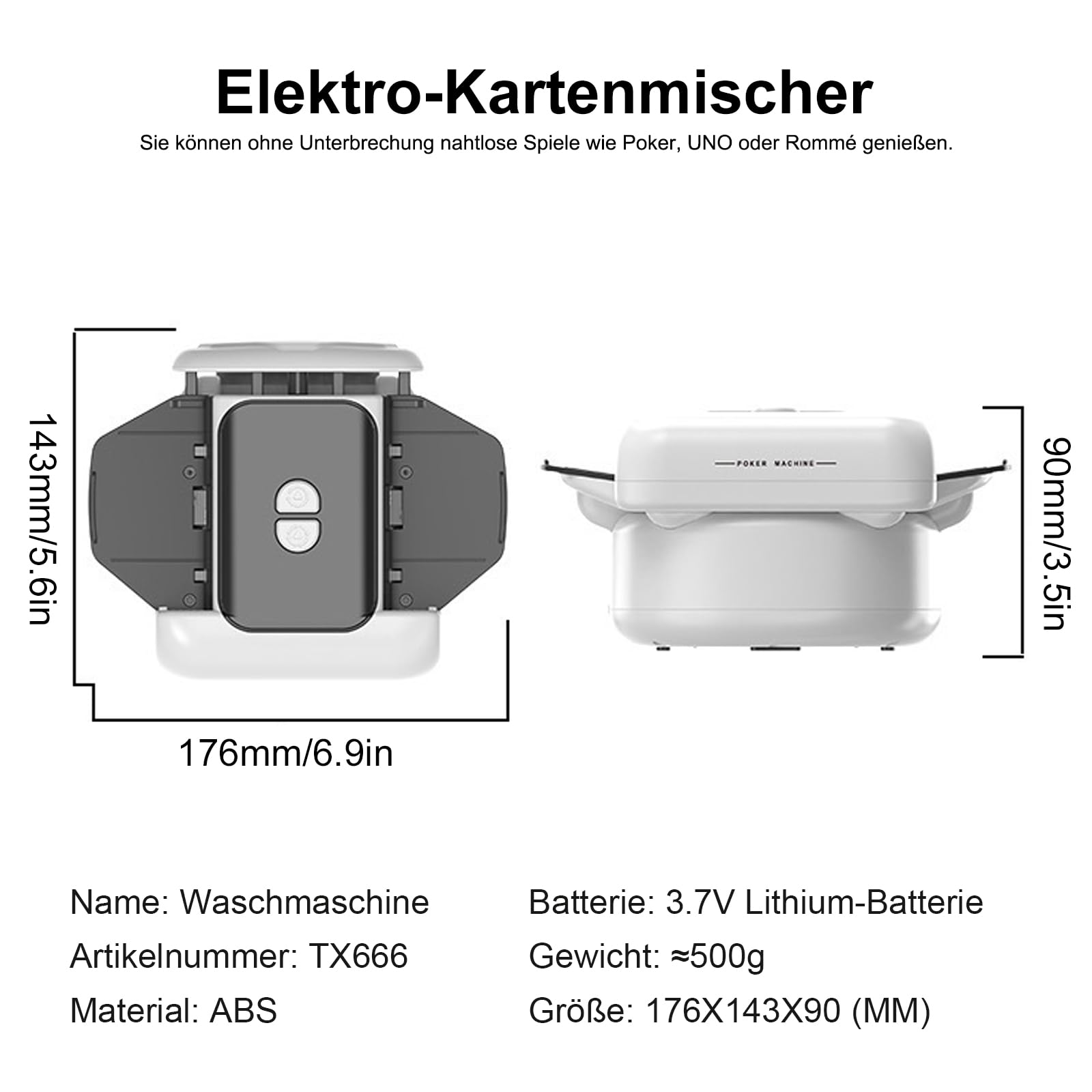 HOSPAOP Kartenmischmaschine Elektrisch – Automatischer Kartenmischer für 1–2 Decks, Card Shuffler mit Akku 2600 mAh, Mischmaschine Karten für Poker, UNO, Rommé, Phase 10 & Kartenspiele Zuhause