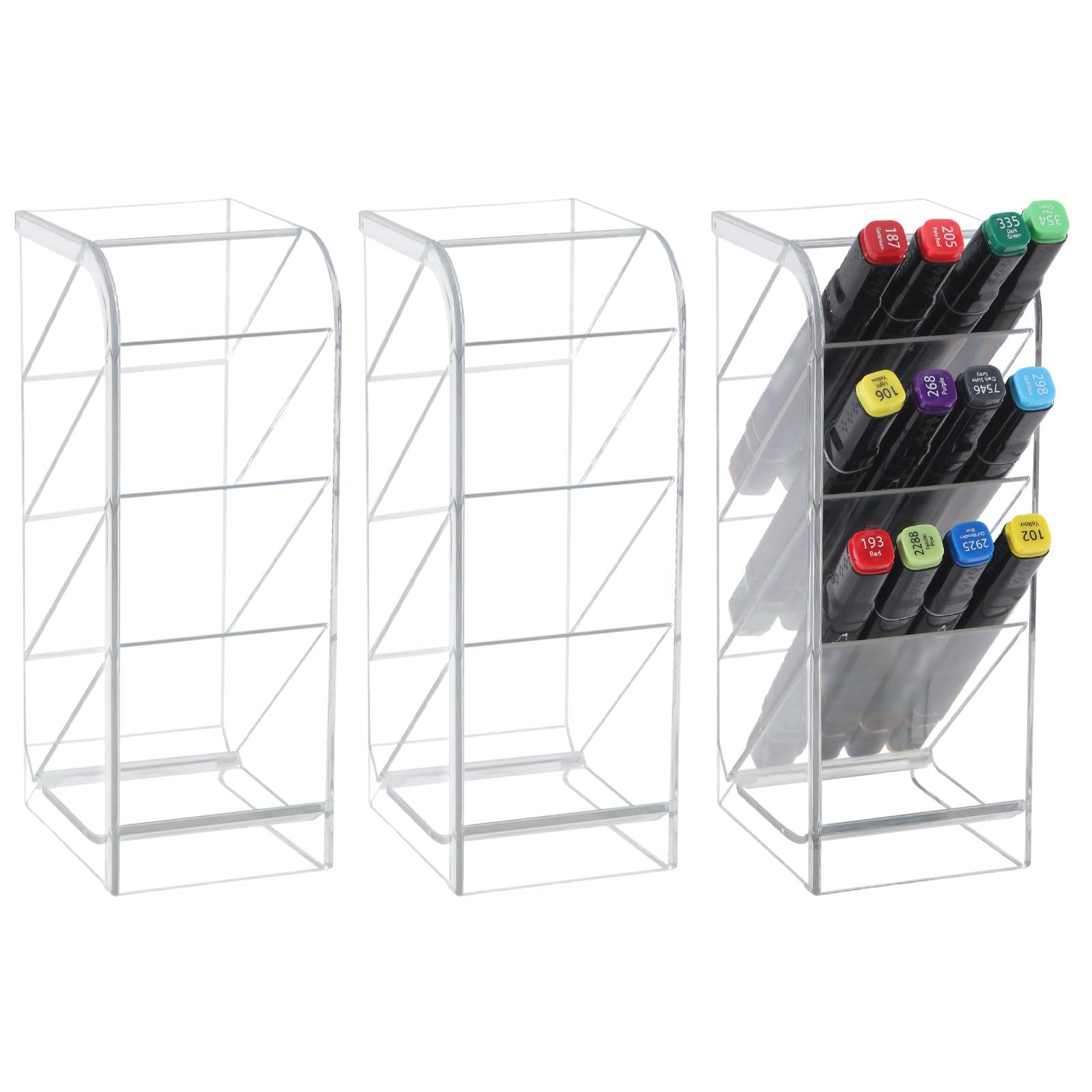 GLOBLELAND 3 Pieces Clear Acrylic Pen Organizer Storage Vertical Marker Organizer Transparent Acrylic Pencil Display Storage Holder Container for Office Home Desk Desktop Stationery