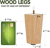 Vista 2 de Yes4All Juego de 4 patas cuadradas de madera para muebles de 4.5 pulgadas - Pies de repuesto de madera para sofá, cama, banco - Patas cónicas