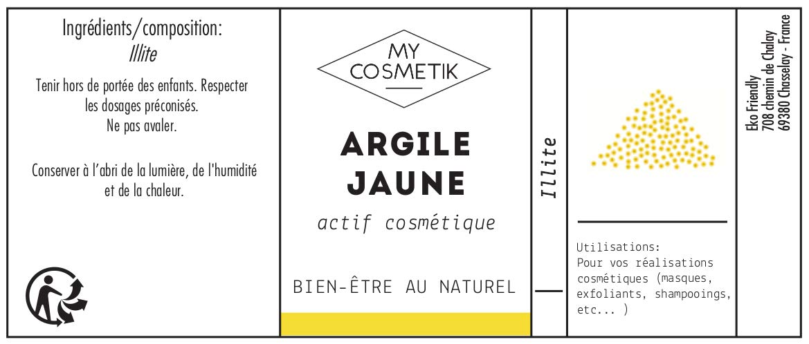 MyCosmetik - Argile jaune - Certifiée Ecocert COSMOS NATURAL - 100% d'origine naturelle - Qualité cosmétique - Effet bonne mine | Fabriqué en France - 100 g