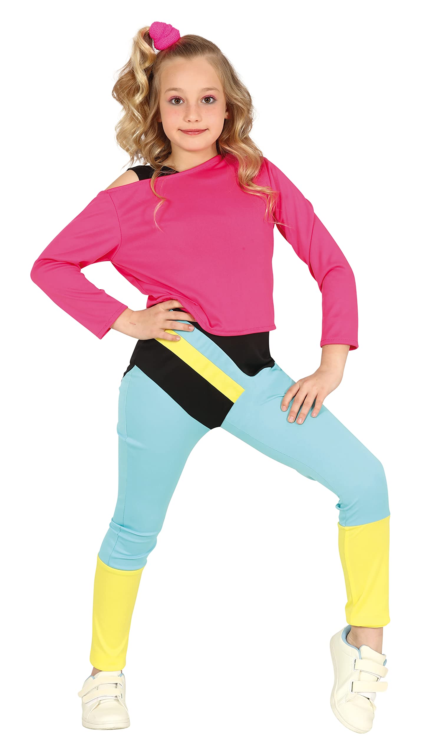 FIESTAS GUIRCA Disfraz de Gimnasta Años 90 Niña - Atuendo Infantil Años 80 con Camiseta Rosa y Mono Multicolor para Niñas