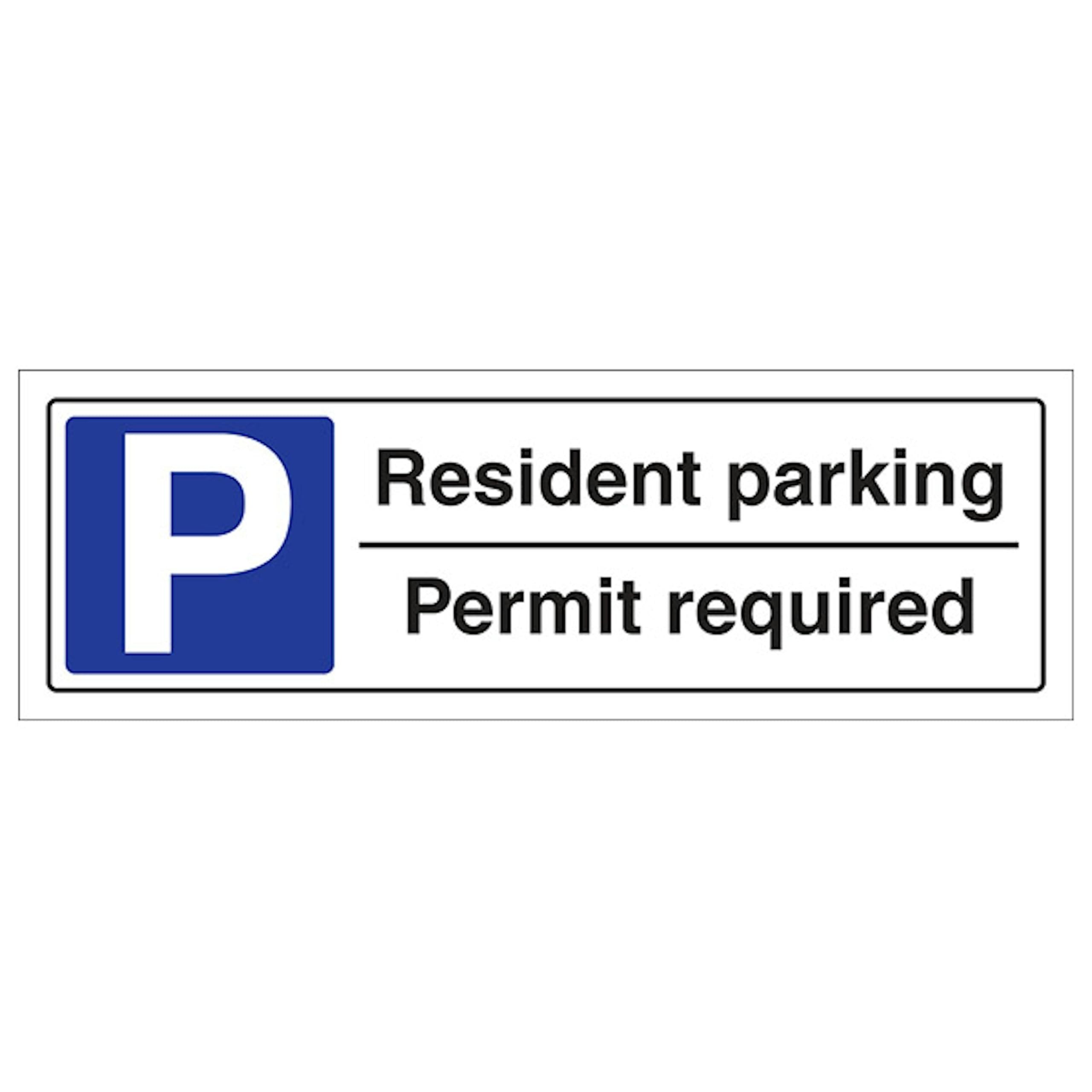 V Safety Resident Parking Permit Required - Landscape 450 x 150 mm - 2mm Rigid Plastic Safety Sign