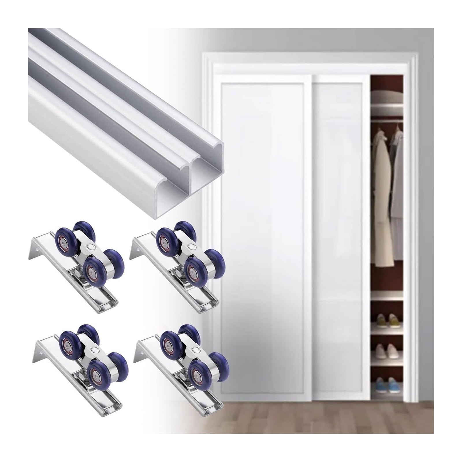 Sliding Door Track, Sliding Closet Door Track Bypass Barn Hardware Kit 18-24mm Silver/Champagne 4-30ft(Silver,10ft/3.0m)