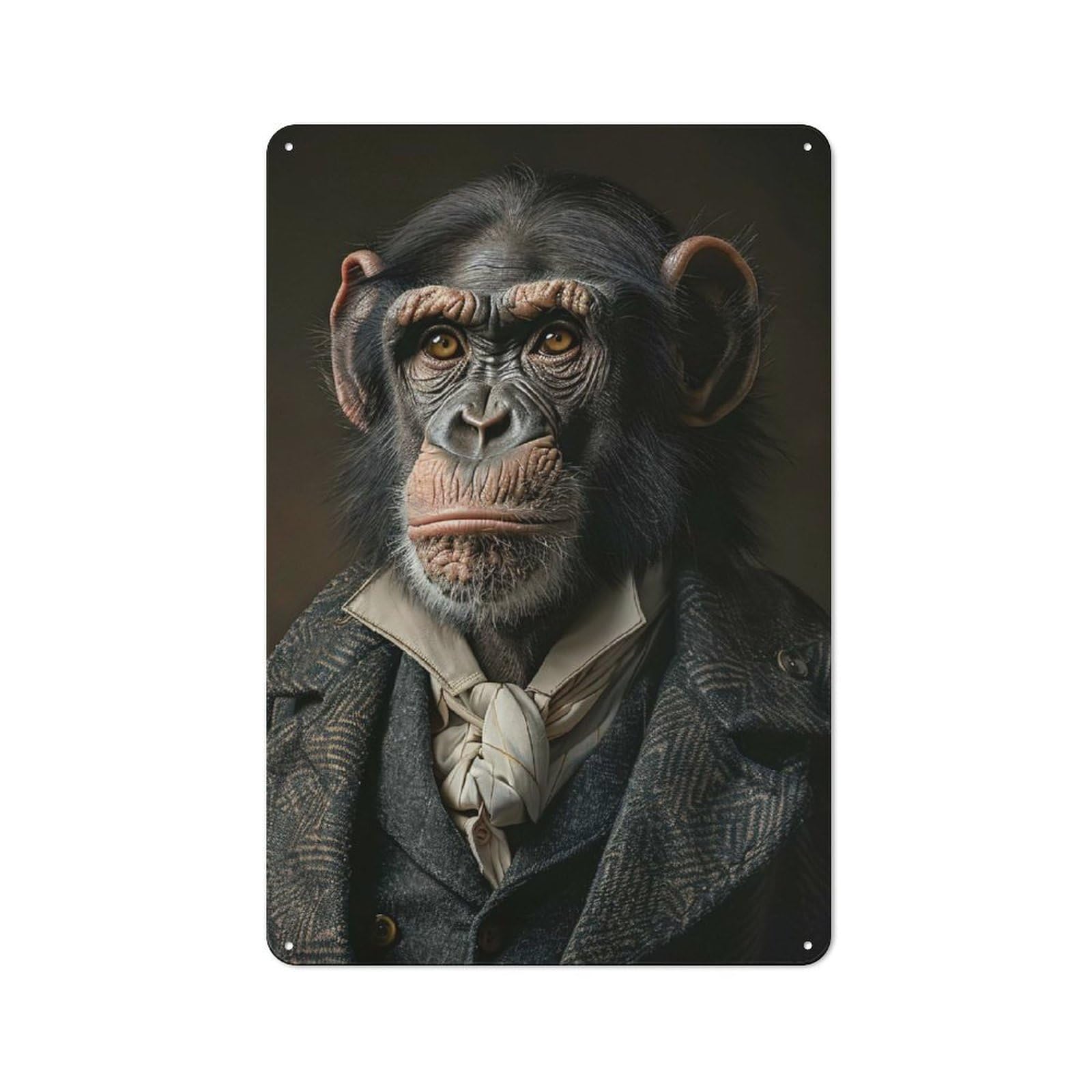 Junmoney Style-1 Country Country Metal Sign 30X20cm Featuring Chimpanzee In Suit Portrait, Rustic Kitchen Decor For Cottage, Kitchen, Hallway Or Breakfast Nook
