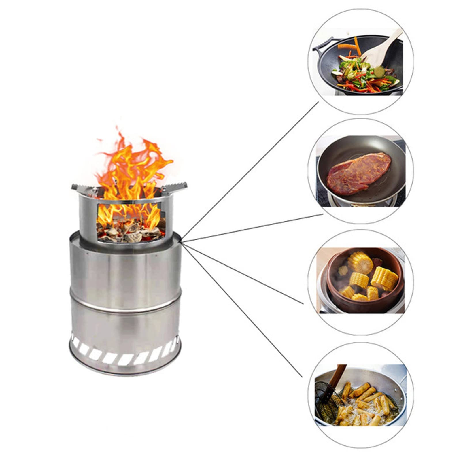 Réchaud de camping Réchaud à bois léger, réchaud de camping, réchaud à bois, réchaud de tente, poêle à bois portable pliable en acier inoxydable pour camping, randonnée, sac à dos, pique-nique et ba