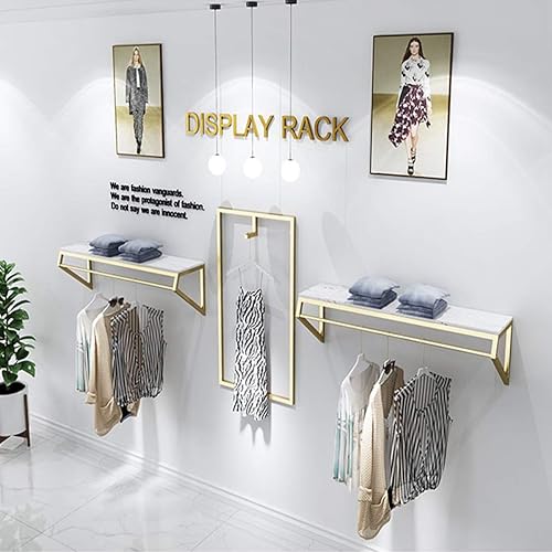 Miniatura 4 de Modern Simple - Estante de exhibición de metal resistente para hombres y mujeres, perchero de pared con madera, riel para ropa, toallero para colgar