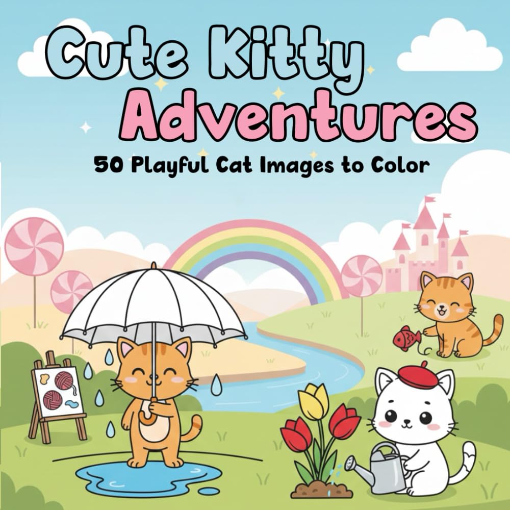 Cute Kitty Adventures Coloring Book: 50 Playful Cat Images to Color