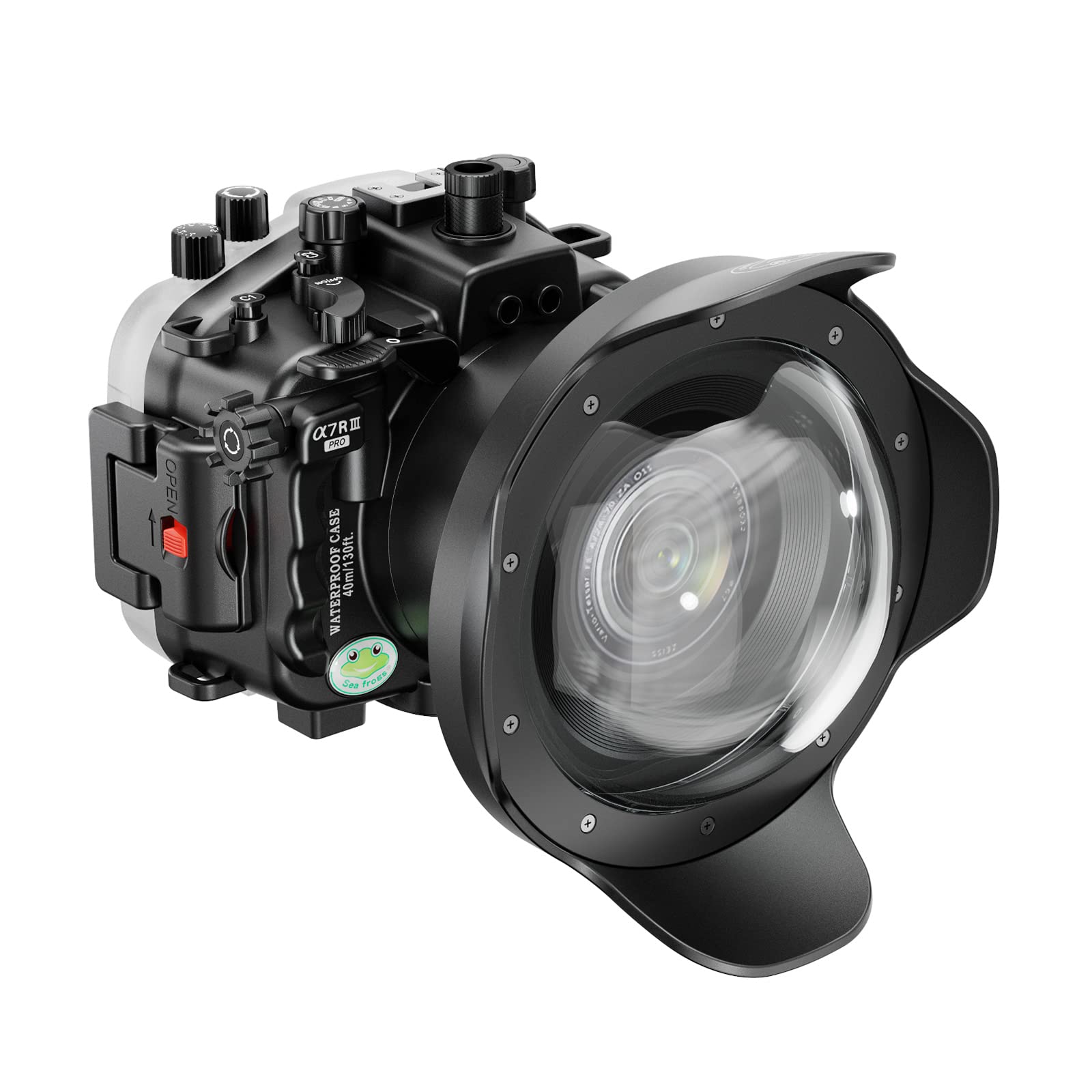 Professional Waterproof Camera Housing Case Compatible with Sony A7iii A7riii, 40M/130FT Depth Underwater Protection (Black, Dome Port)