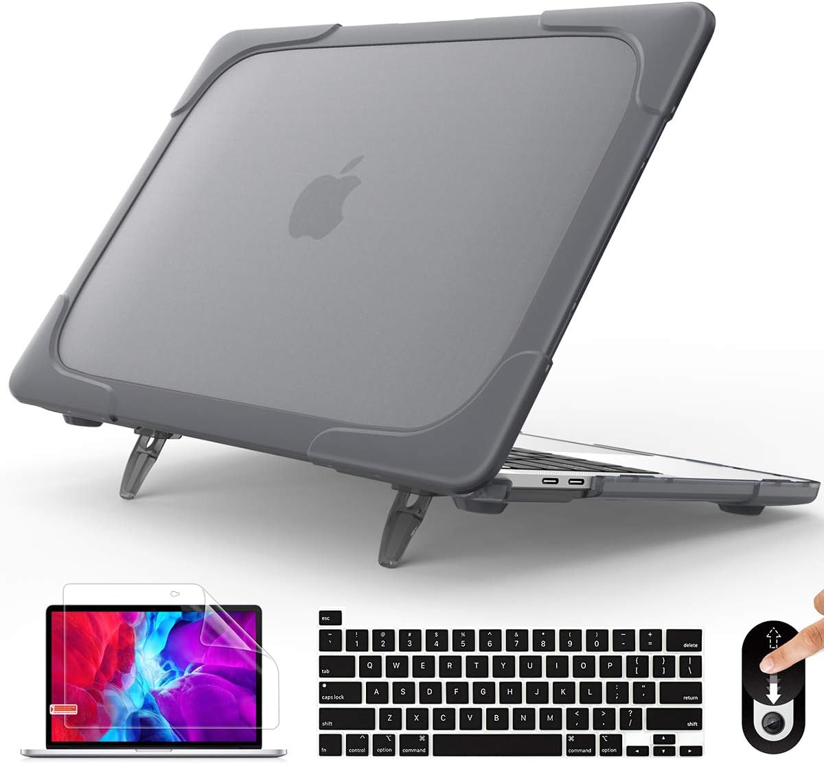 Mektorn for MacBook Pro 16 inch Case 2020 2019 A2141 Heavy Duty Dual Layer Shockproof Bumper Hard Case Cover New Pro 16 with Touch Bar & Touch ID, Gray