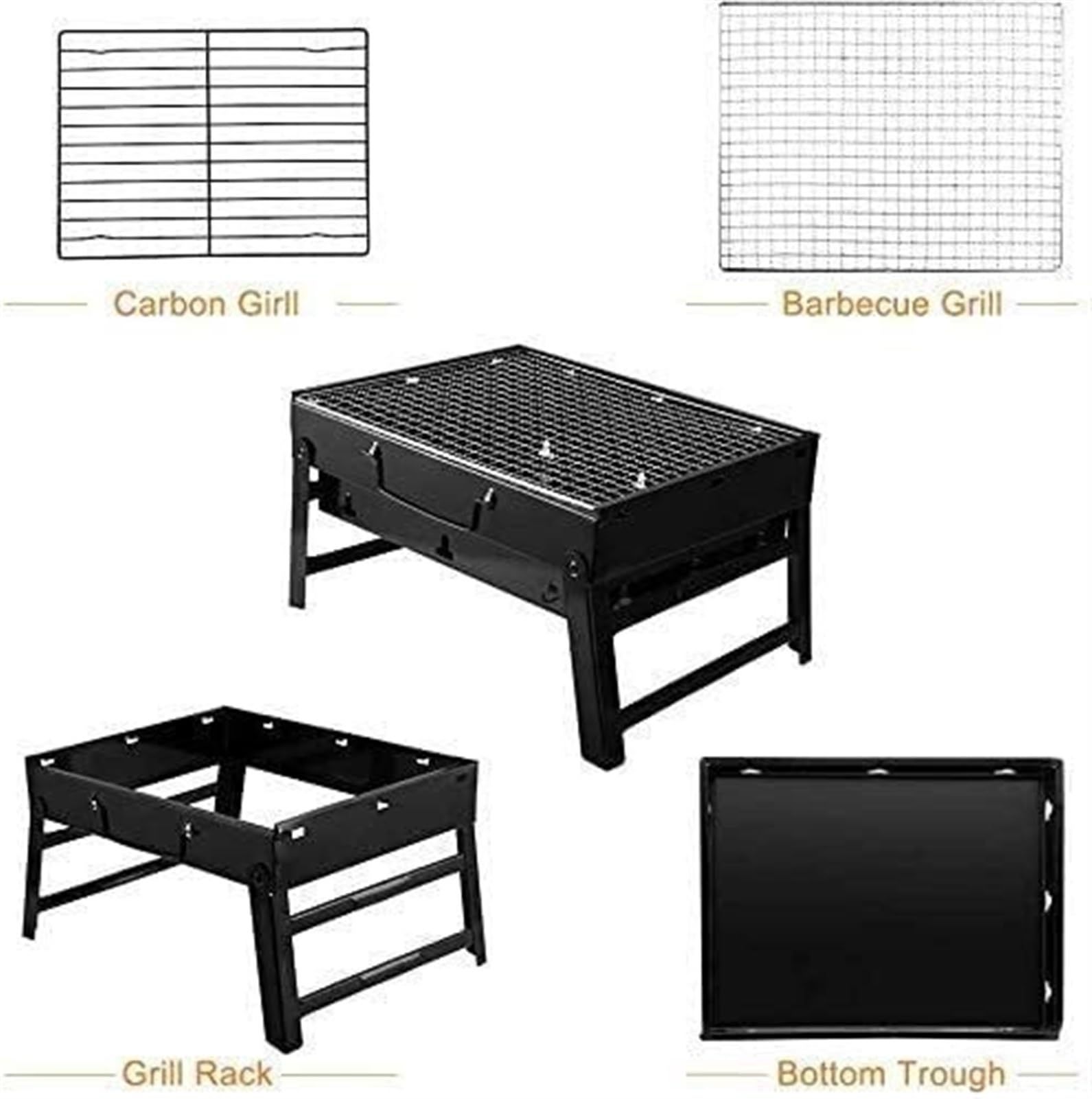 Barbecue d'extérieur au Charbon de Bois - Barbecue Portable - en Acier Inoxydable - Barbecue Pliable - Fumoir d'extérieur pour Pique-Nique, Jardin, terrasse, Camping, Voyage - 340 x 360 x 24