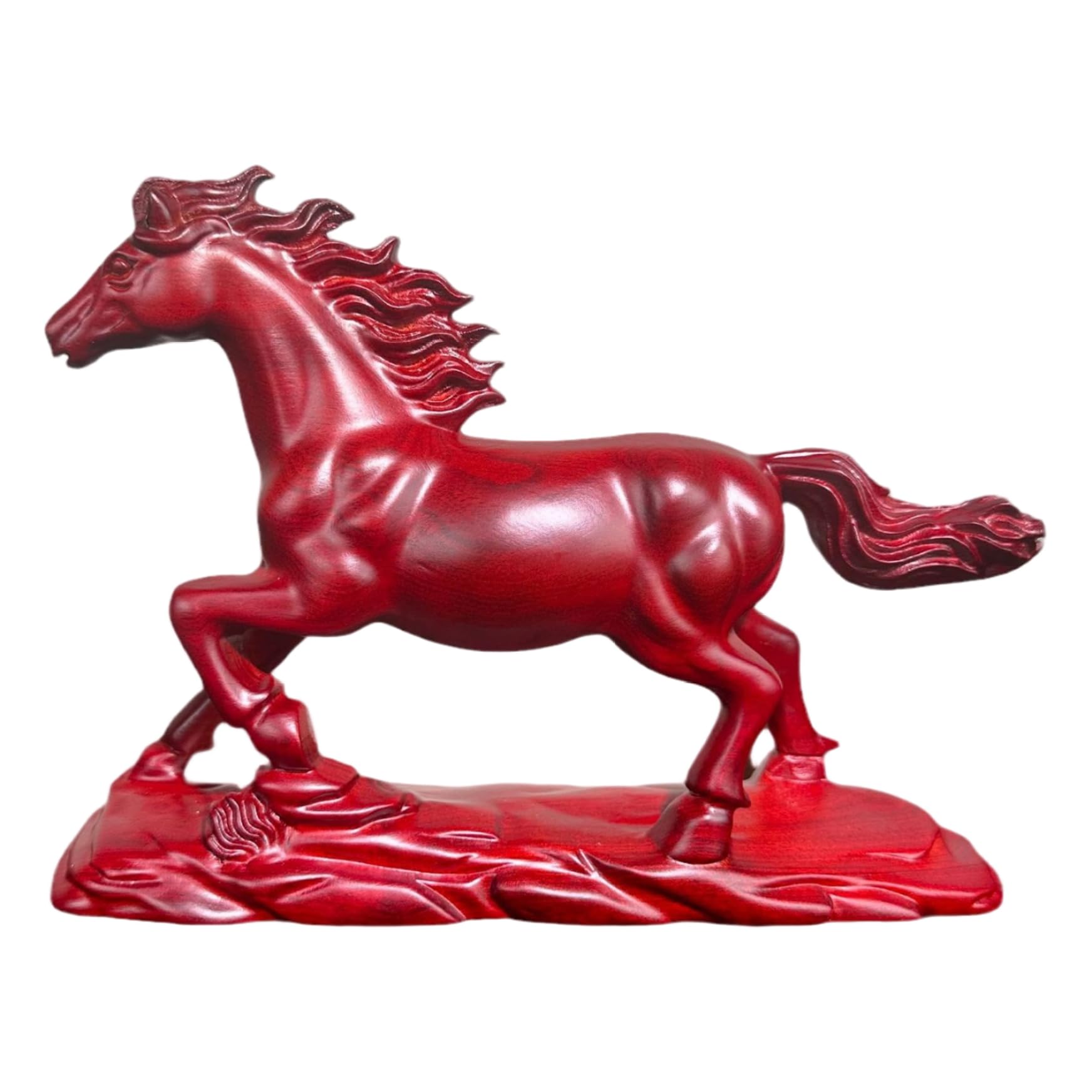 Muzrunq Red Horse Statue, Feng Shui Wooden Horse Sculpture For Home Decor, Handcrafted Figurine For Office Desk, Good Luck Animal Statues Gifts