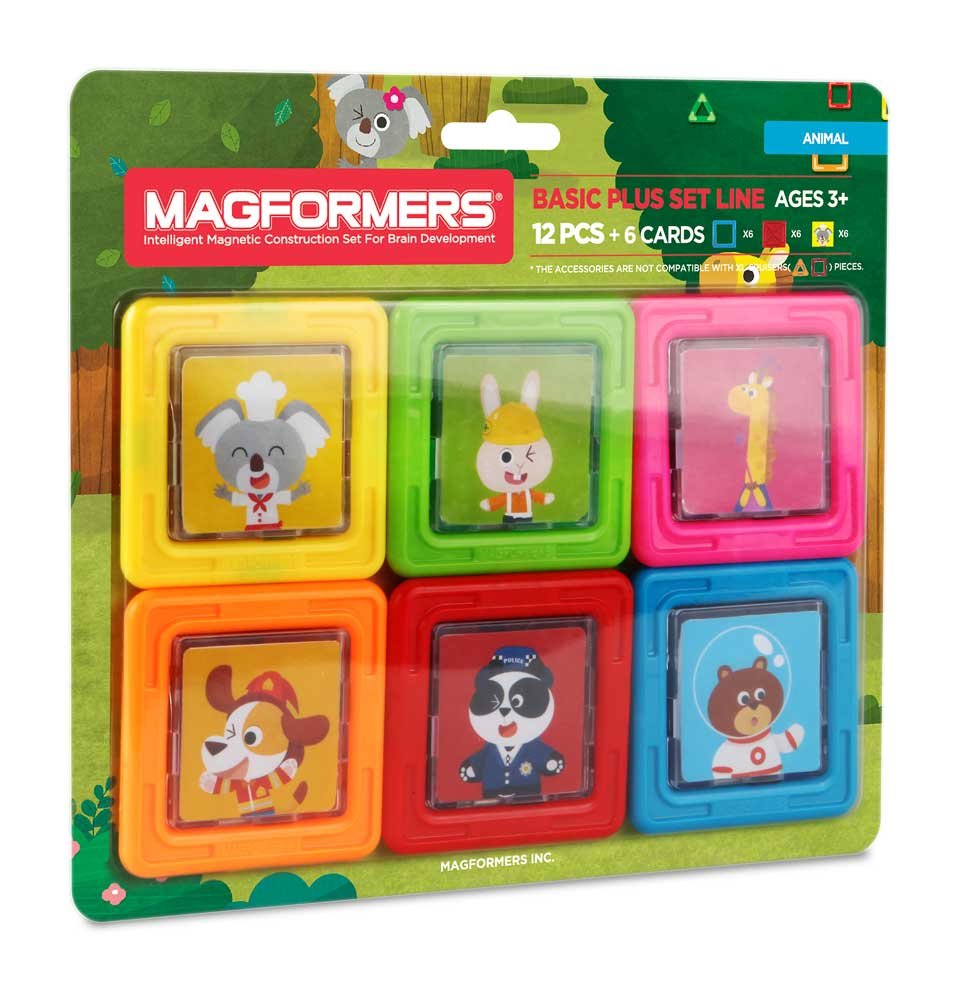 Magformers Animal Card Plus 6 Pieces Add on, Rainbow Colors, Educational Magnetic Geometric Shapes T