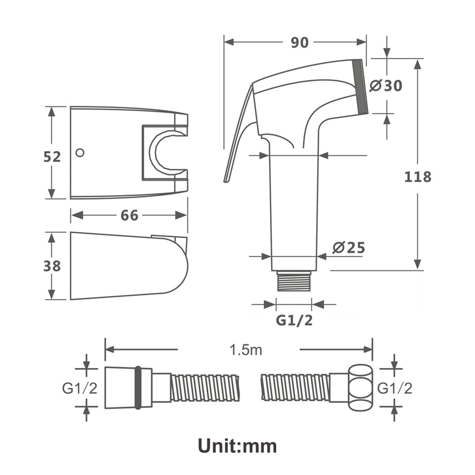 Kit Douchette WC, Doré Douchette Toilette WC Multifonctionnel Bidet Toilette Haute Pression Pulvérisateurs de Bidet à Main Mural Kit Hygiene WC pour Hygiène Personnelle