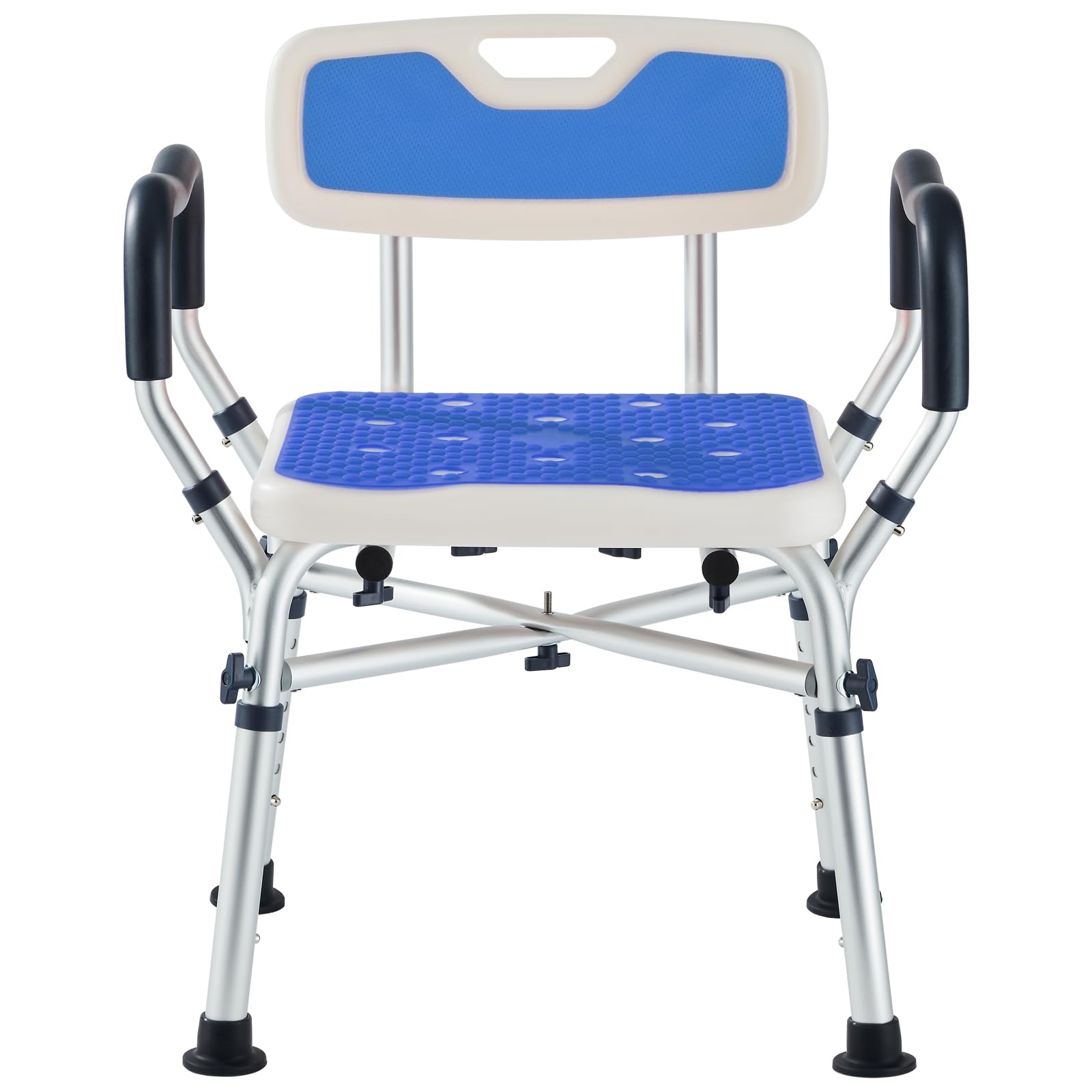Silla de Ducha Mayores-Silla Ducha Ancha y Resistente con Respaldo y reposabrazos, Asiento De Ducha Antideslizante para Baño con Ajuste De Altura en 6 Niveles para Adultos y Personas Mayores