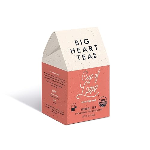 Big Heart Tea Co Bolsas de té  Cup of Love Red Rose  Certificado orgánico té descafeinado de hierbas ayurvédicas florales en cero bolsas de plástico