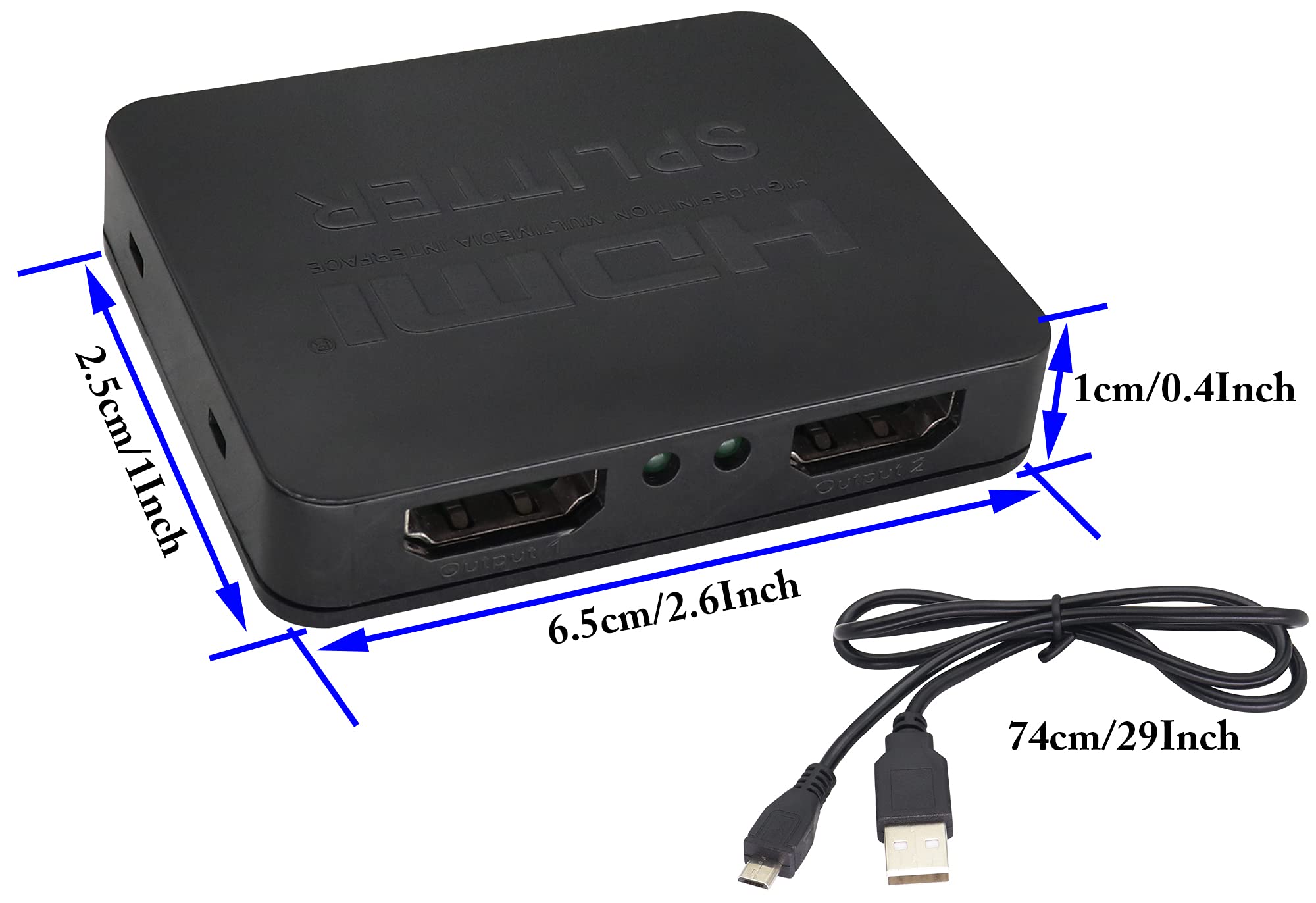 zdyCGTime HDMI Splitter 1 to 2 Amplifier,4K Full HD 1080P HD Video Converter Switcher HDMI Splitter 1 in 2 Out,(Just Duplicate Screens,Can't be Extend),Full HD HDMI Splitter for Xbox,DVD,HDTV.(1Pcs)