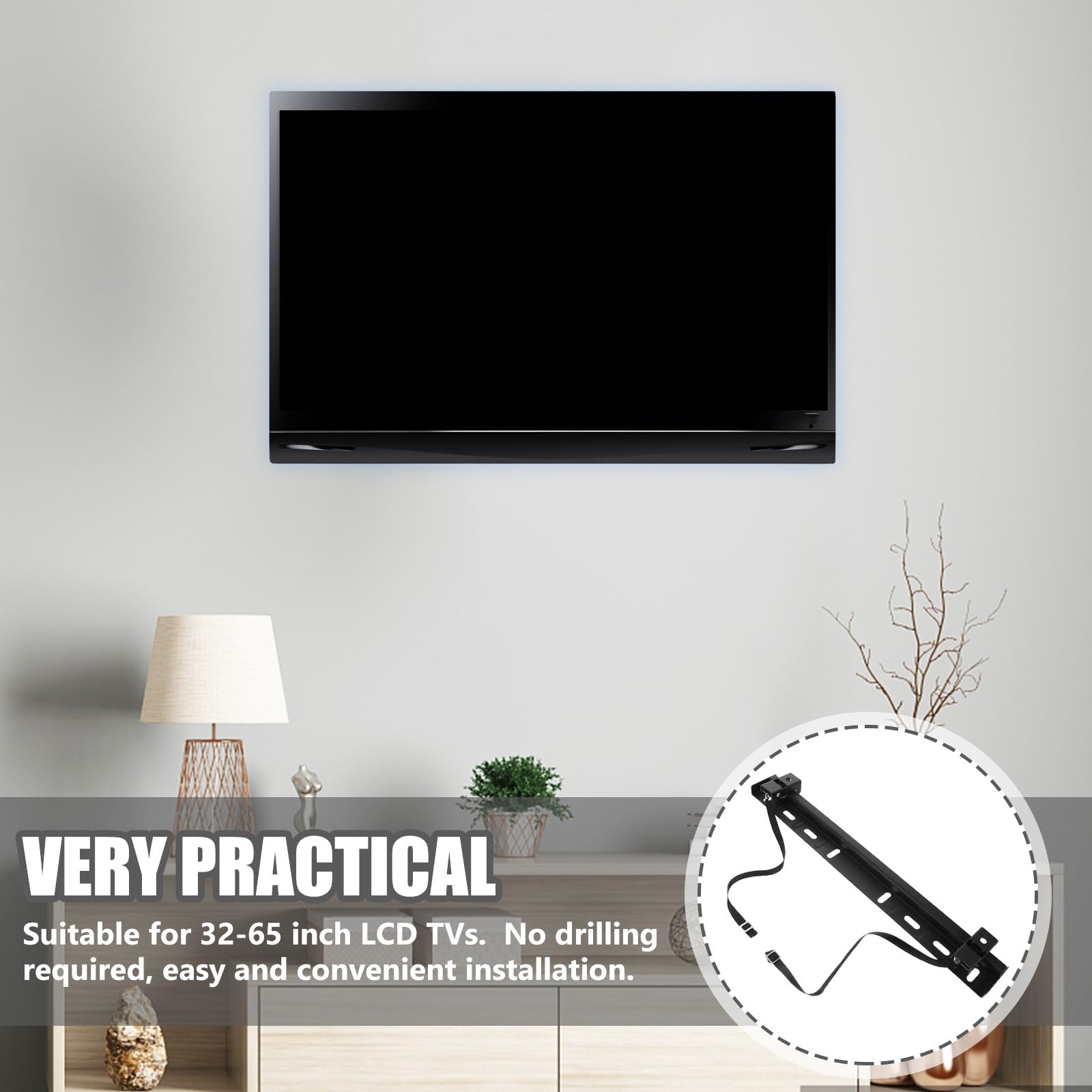 Soporte de Pared para TV sin Taladro, Escuadra en L, Acero Inoxidable, 45kg, para Televisores LCD de 32 a 65 Pulgadas