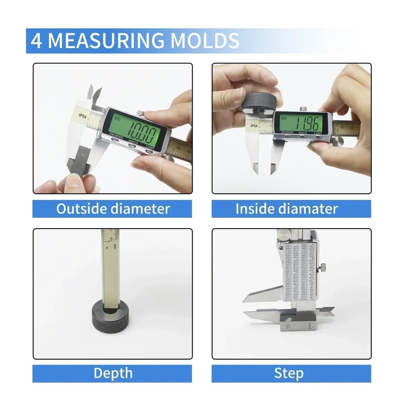 Pies de Rey Calibrador Vernier Digital con retroiluminación, calibrador electrónico de Acero Inoxidable 150mm/6 Pulgadas LCD Grande, Herramienta medición métrica(0-150mm)