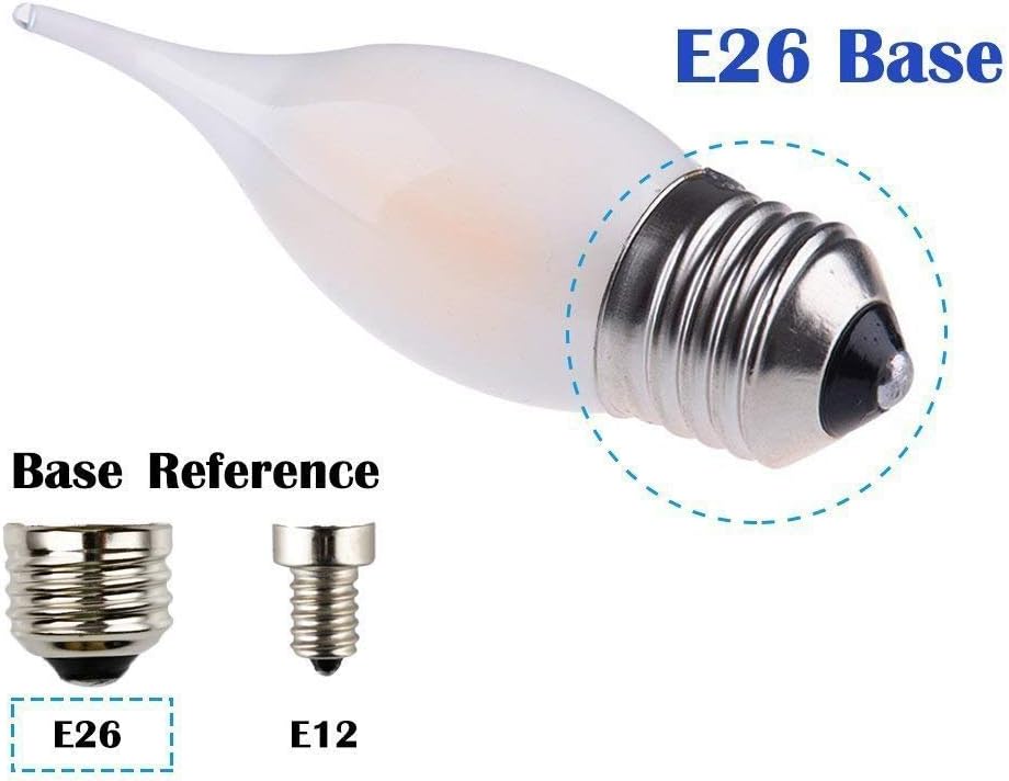 LED Candelabra Bulb with E26 Standard Base, 4W Dimmable, 400Lumens, 40W Incandescent Equivalent, 2700K Warm White Light Color, Eye Protecting Frosted Cover Flame Tip, Unit Count 3