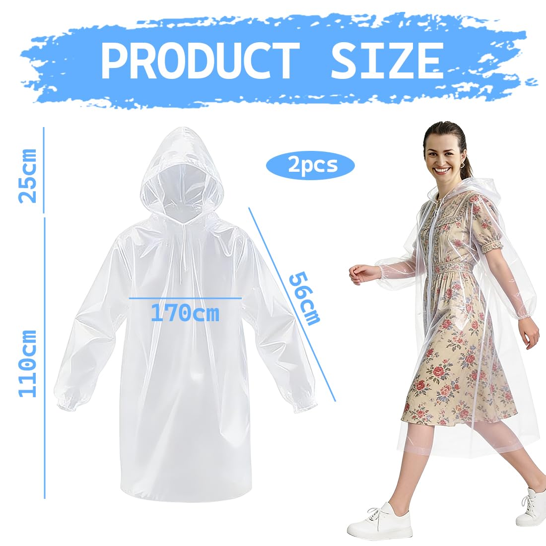 Lot de 2 Poncho Pluie Imperméable Jetable - Cape de Pluie Femme Homme - Poncho Transparent avec Capuche - Imperméable pour Festival Vélo Randonée - Pack de 2 - Édition Transparent
