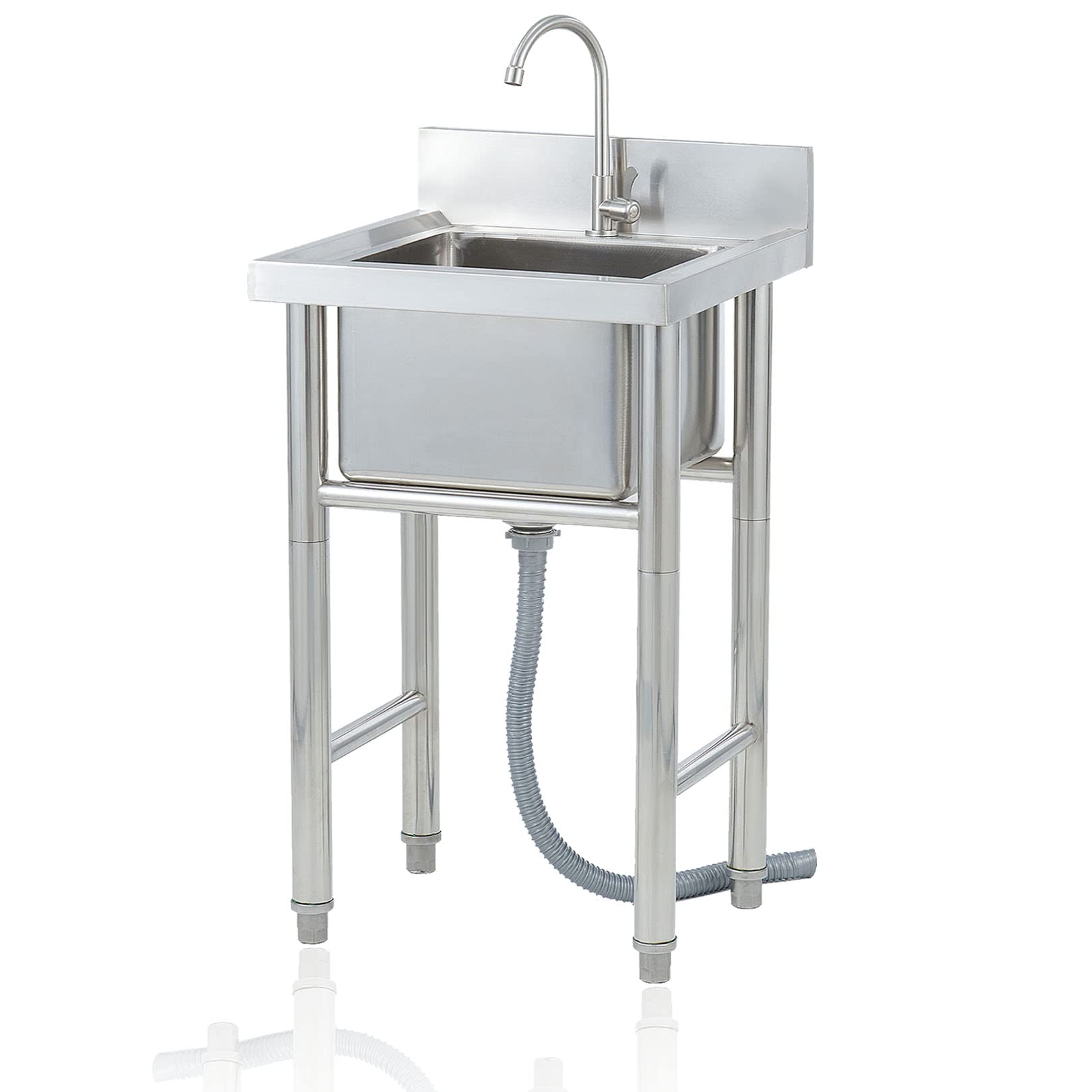TAXXII Stainless Steel Utility Sink Free Standing Outdoor Station for Laundry/Backy Commercial with Faucet, 50/60cm Hand Washing