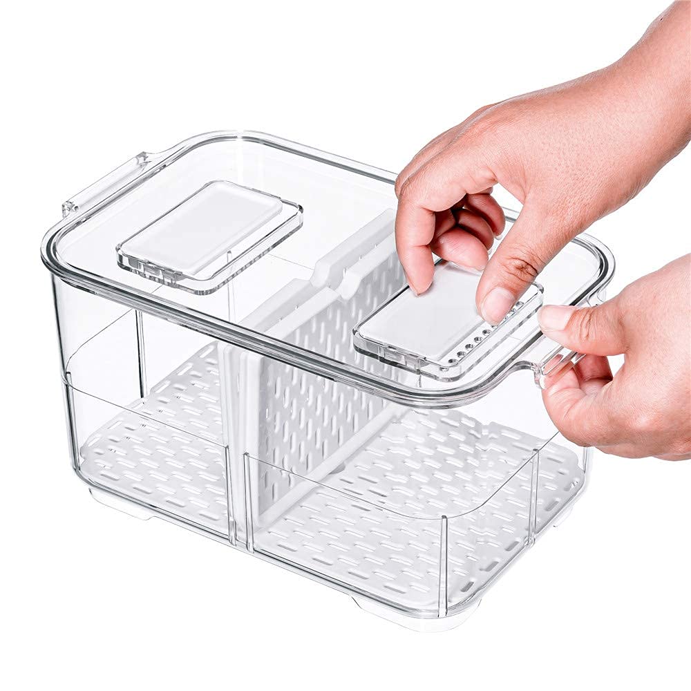 SANNO Kühlschrank Organizer mit Deckel, 2er Stapelbare Küche Aufbewahrungsbox Set mit Deckel Küchen Organizer für Gemüse, Beeren, Fleisch