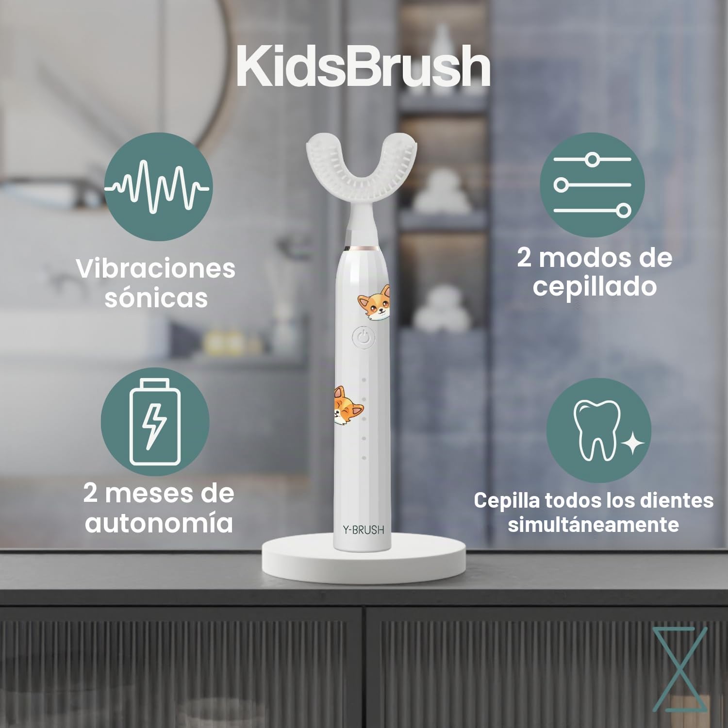 Cepillo de dientes eléctrico sónico Y-Brush Niño KidsBrush - 2 meses de autonomía