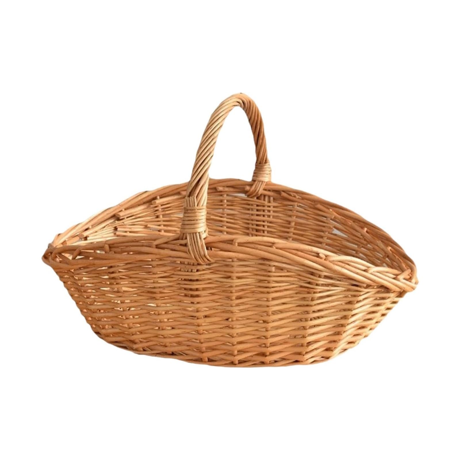 Panier De Récolte/pique-nique En Rotin - 28x18.5x11 Cm (environ 11x7.3x4.3 Pouces) - Tissé Aéré, Poignée - Couleur Kaki - Pour Fruits, Légumes, Rangement