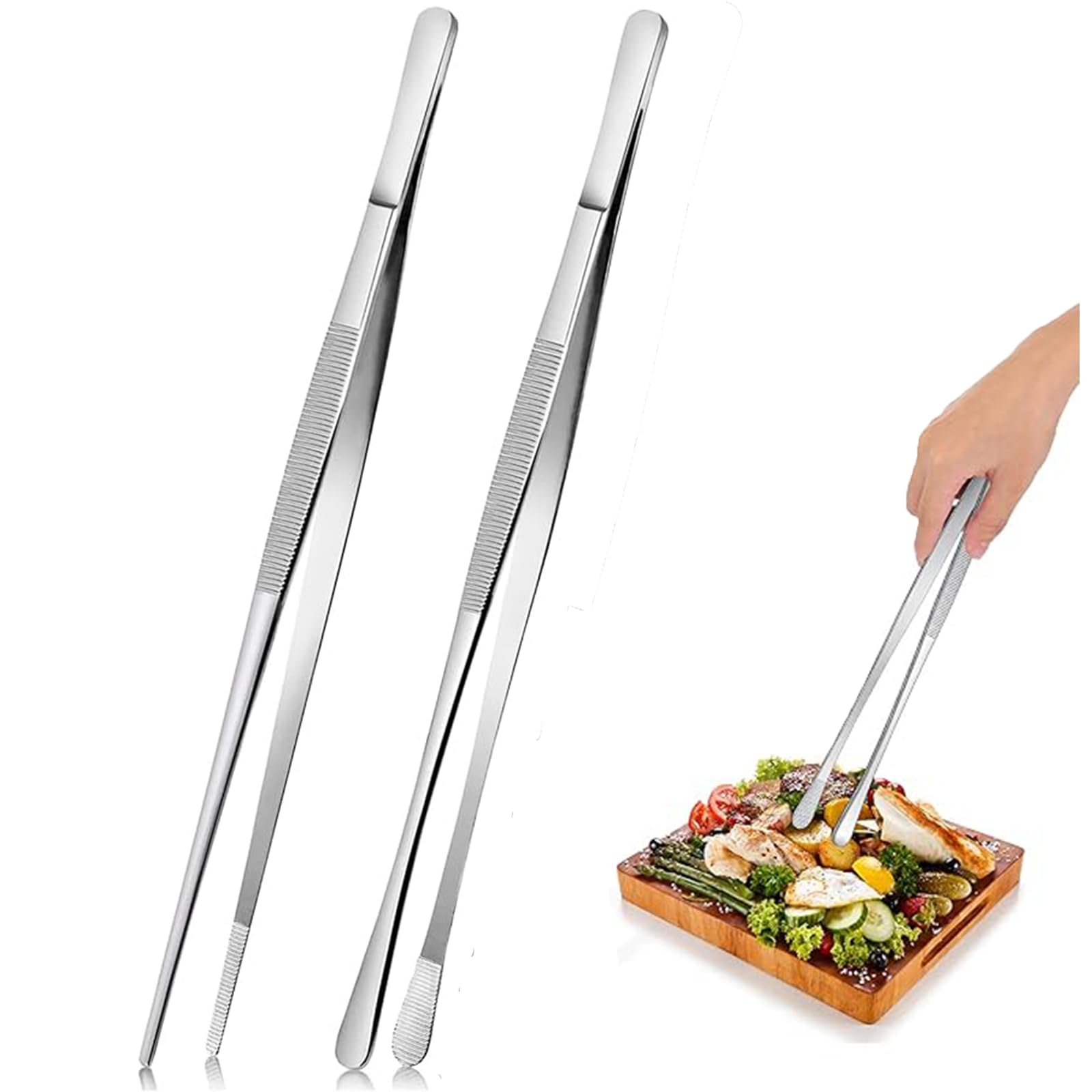 Keukenklemmen RVS Set Van 2 - 30cm Rechte En Gebogen Tang Voor Koken En BBQ