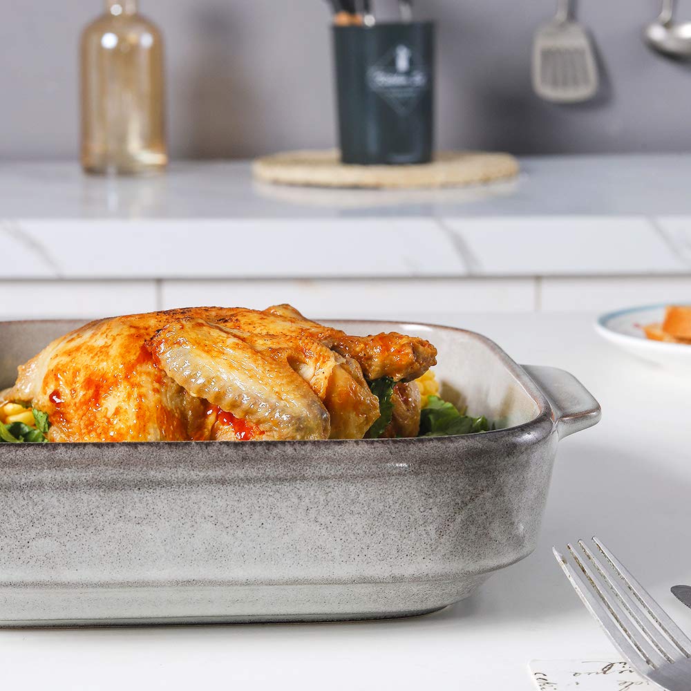 KOOV Ceramic Bakeware, 8x8 Baking Dish, Square Baking Pan, Ceramic Baking Dish, Brownie Pans for Cake Dinner, Kitchen, Reactive Glaze (Variable Grey)