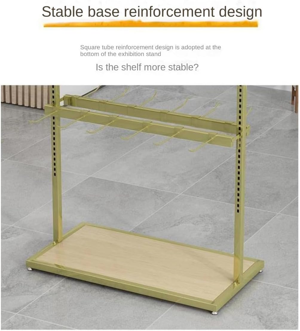 Gold Iron Multi-layer Hook Adjustable Tiered Shelf Floor Mount Sock Display Stand Rack (31 * 16 * 53 inches) for Retail, Craft Shows and Home Use