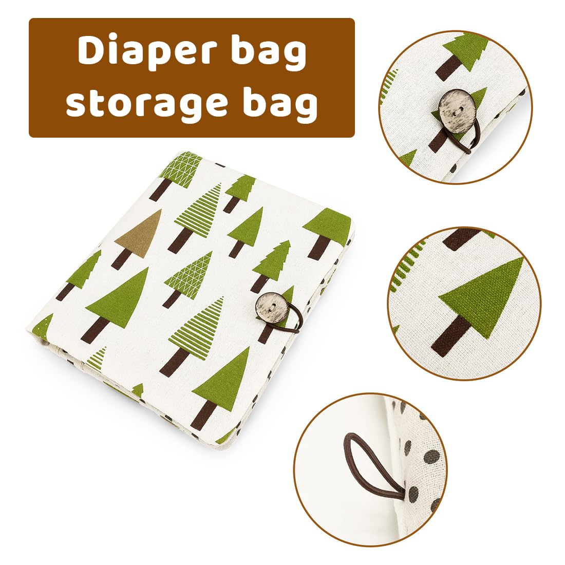 Bolsa de pañales organizador y neceser de cosméticos, 2 en 1, bolsa de pañales pequeña, organizador para bebés (Leaves)