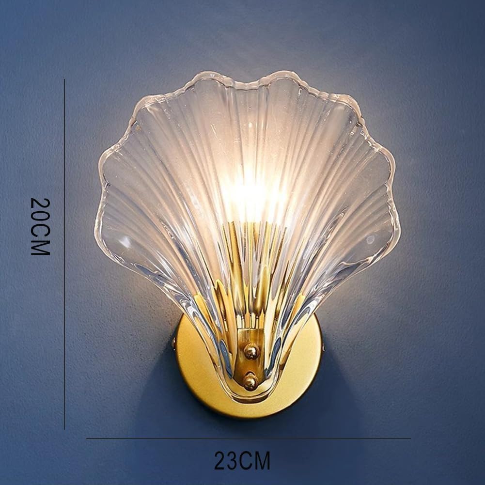 EaEa Lámpara de Pared de Interior E14 Shell Luz de Pared Moderna Aplique de Pared de Metal Cristal Hierro con Pantalla de Vidrio Shell Lámpara de Cabecera de Diseño Dorado para Cocina Isla Dormitorio