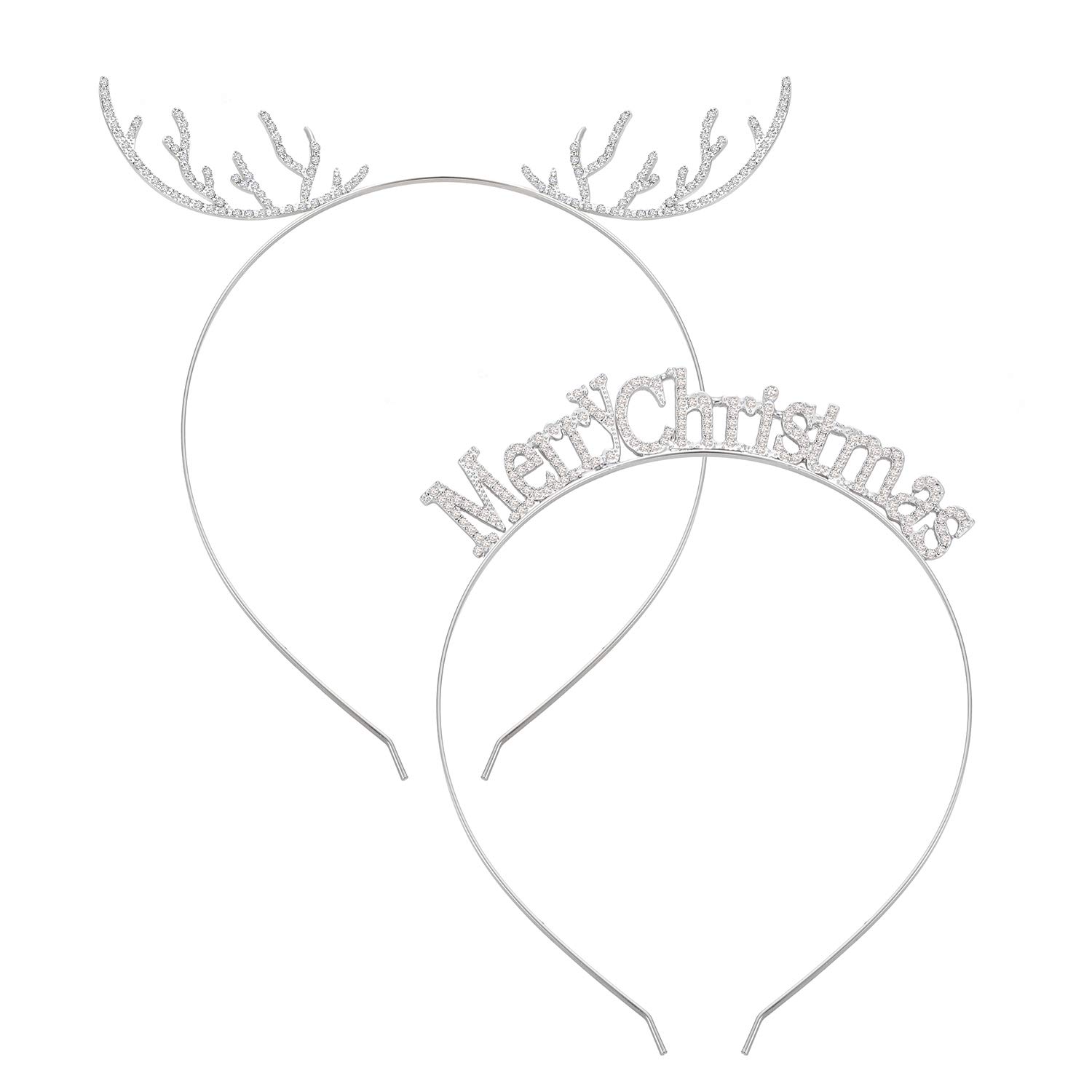 Christmas Headbands For Women Cute Reindeer Antler Hairband Fun Crystal Rhinestone Xmas Merry Christmas Deer Horn Hair Hoop Christmas Holiday New Years Decoration (silver)