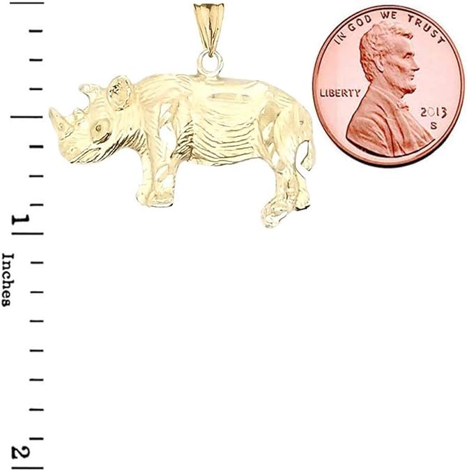 Certified 10k Yellow Gold Rhino Animal Charm Pendant Necklace, 18